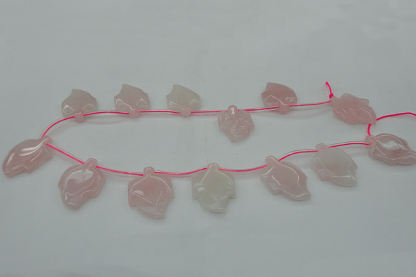 CRQ740 Top drilled 22*30mm carved leaf rose quartz beads