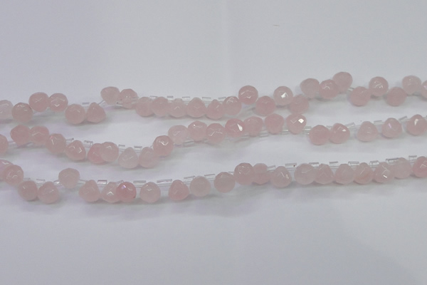 CRQ800 Top drilled 7*7mm faceted teardrop rose quartz beads