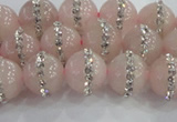 CRQ821 15.5 inches 8mm round rose quartz with rhinestone beads