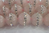 CRQ822 15.5 inches 10mm round rose quartz with rhinestone beads