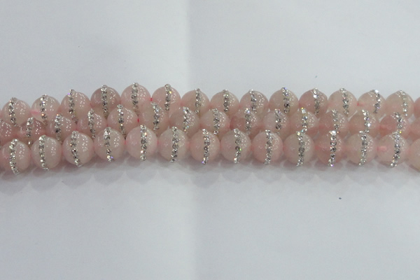 CRQ822 15.5 inches 10mm round rose quartz with rhinestone beads