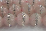 CRQ823 15.5 inches 12mm round rose quartz with rhinestone beads