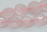 CRQ96 15.5 inches 12mm faceted flat round natural rose quartz beads