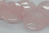 CRQ97 15.5 inches 25mm faceted flat round natural rose quartz beads