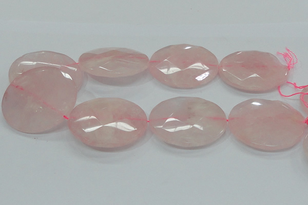 CRQ99 15.5 inches 50mm faceted flat round natural rose quartz beads