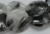 CRU05 15.5 inches 25mm faceted flat round black rutilated quartz beads