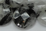 CRU06 15.5 inches 30mm faceted flat round black rutilated quartz beads