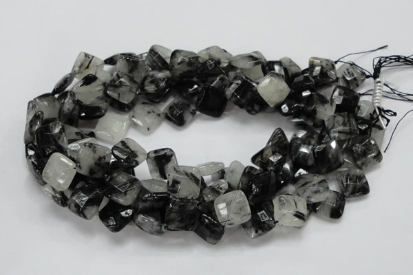 CRU08 15.5 inches 15*15mm faceted diamond black rutilated quartz beads