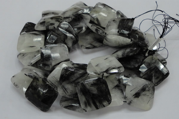 CRU10 15.5 inches 30*30mm faceted diamond black rutilated quartz beads