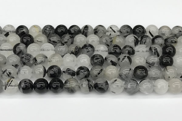 CRU1038 15 inches 8mm round black rutilated quartz beads