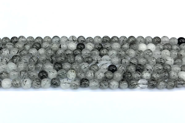 CRU1052 15 inches 6mm round black rutilated quartz beads