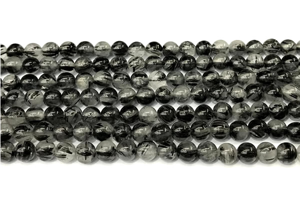 CRU1065 15 inches 6mm round black rutilated quartz beads