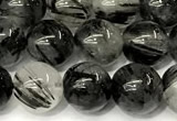 CRU1066 15 inches 8mm round black rutilated quartz beads