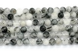 CRU1082 15.5 inches 8mm round black rutilated quartz gemstone beads