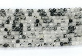 CRU1090 15.5 inches 4mm faceted round black rutilated quartz gemstone beads