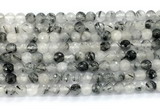 CRU1091 15.5 inches 6mm faceted round black rutilated quartz gemstone beads