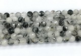 CRU1092 15.5 inches 8mm faceted round black rutilated quartz gemstone beads