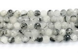 CRU1093 15.5 inches 10mm faceted round black rutilated quartz gemstone beads