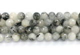 CRU1094 15.5 inches 12mm faceted round black rutilated quartz gemstone beads