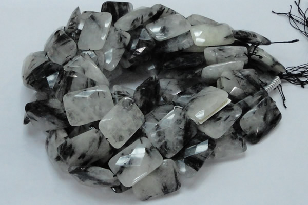 CRU11 15.5 inches 20*30mm faceted rectangle black rutilated quartz beads