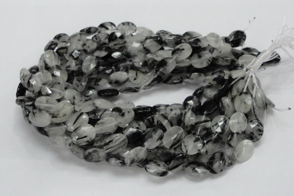 CRU15 15.5 inches 12*16mm faceted oval black rutilated quartz beads