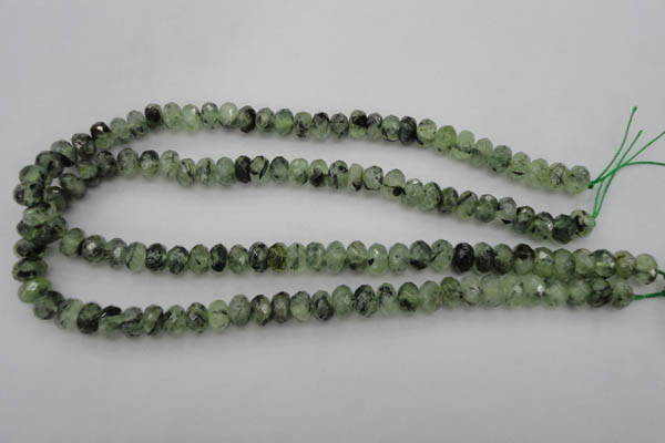 CRU162 15.5 inches 6*10mm faceted rondelle green rutilated quartz beads