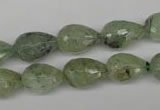 CRU173 15.5 inches 10*14mm faceted teardrop green rutilated quartz beads