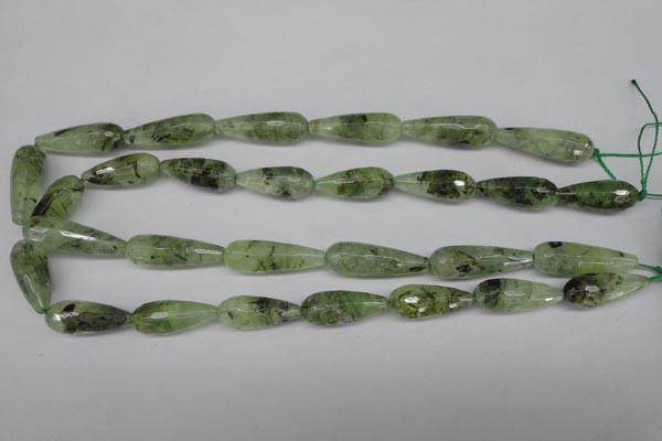 CRU175 15.5 inches 10*30mm faceted teardrop green rutilated quartz beads