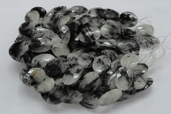 CRU18 15.5 inches 22*25mm faceted oval black rutilated quartz beads