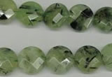 CRU183 15.5 inches 14mm faceted coin green rutilated quartz beads