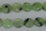 CRU210 15 inches 12mm faceted coin green rutilated quartz beads