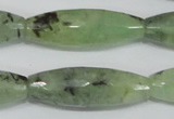 CRU214 15 inches 12*36mm faceted rice green rutilated quartz beads