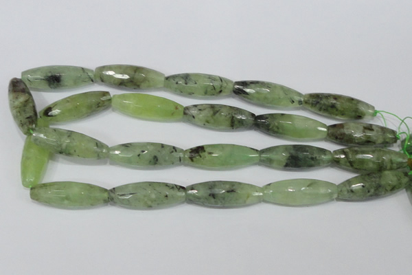 CRU214 15 inches 12*36mm faceted rice green rutilated quartz beads