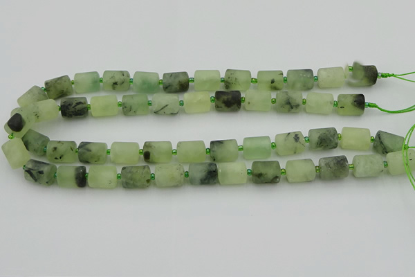 CRU232 15.5 inches 10*14mm tube matte green rutilated quartz beads