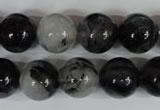 CRU306 15.5 inches 14mm round black rutilated quartz beads