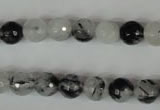 CRU313 15.5 inches 8mm faceted round black rutilated quartz beads