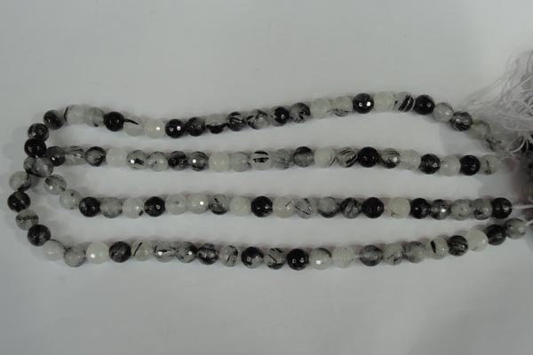 CRU313 15.5 inches 8mm faceted round black rutilated quartz beads