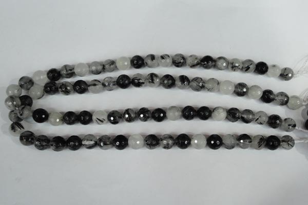 CRU314 15.5 inches 10mm faceted round black rutilated quartz beads