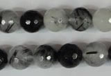 CRU315 15.5 inches 12mm faceted round black rutilated quartz beads