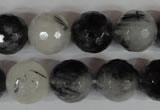 CRU316 15.5 inches 14mm faceted round black rutilated quartz beads