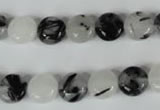 CRU338 15.5 inches 10mm flat round black rutilated quartz beads