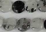 CRU340 15.5 inches 15mm flat round black rutilated quartz beads