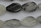 CRU354 13*18mm twisted & faceted oval black rutilated quartz beads