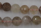 CRU405 15.5 inches 14mm faceted round Multicolor rutilated quartz beads