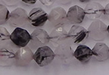 CRU511 15.5 inches 6mm faceted nuggets black rutilated quartz beads