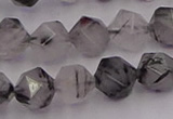 CRU513 15.5 inches 10mm faceted nuggets black rutilated quartz beads