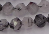 CRU514 15.5 inches 12mm faceted nuggets black rutilated quartz beads