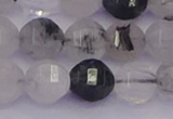 CRU522 15.5 inches 8mm faceted round black rutilated quartz beads