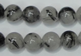 CRU55 15.5 inches 14mm round black rutilated quartz beads wholesale