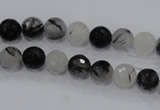 CRU57 15.5 inches 6mm faceted round black rutilated quartz beads